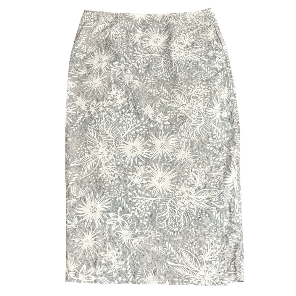 RIP SKIRT Gray White Floral‎  Wrap Midi Skirt Sz Large Length 4 Eden Sands